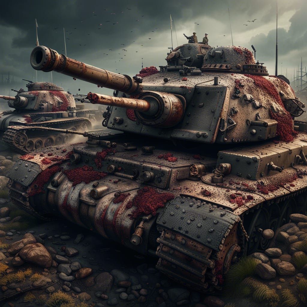 WWII Tanks Battle Scene in Detailed Matte Painting