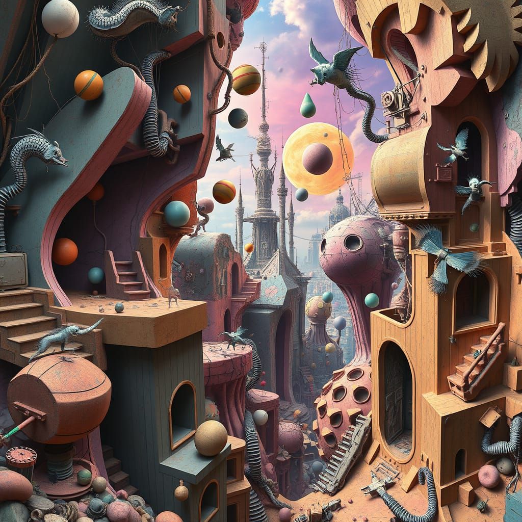 Vibrant Dreamscape of Impossible Geometry and Illusions