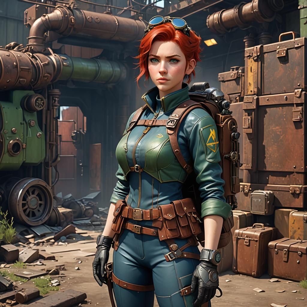 Steampunk Fallout Vault Girl in Wasteland 3D Anime Art