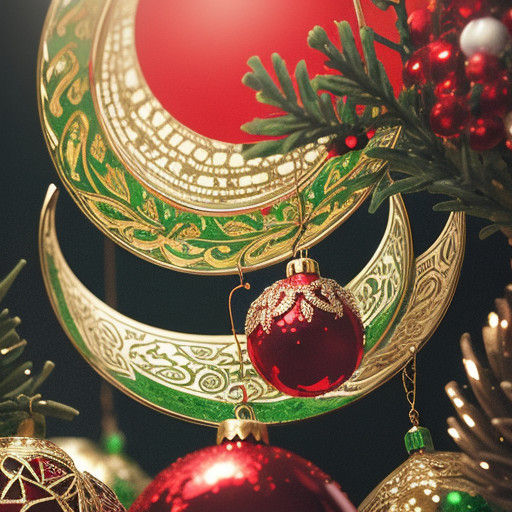 Vibrant Red Ornaments on a Verdant Christmas Tree in Golden...