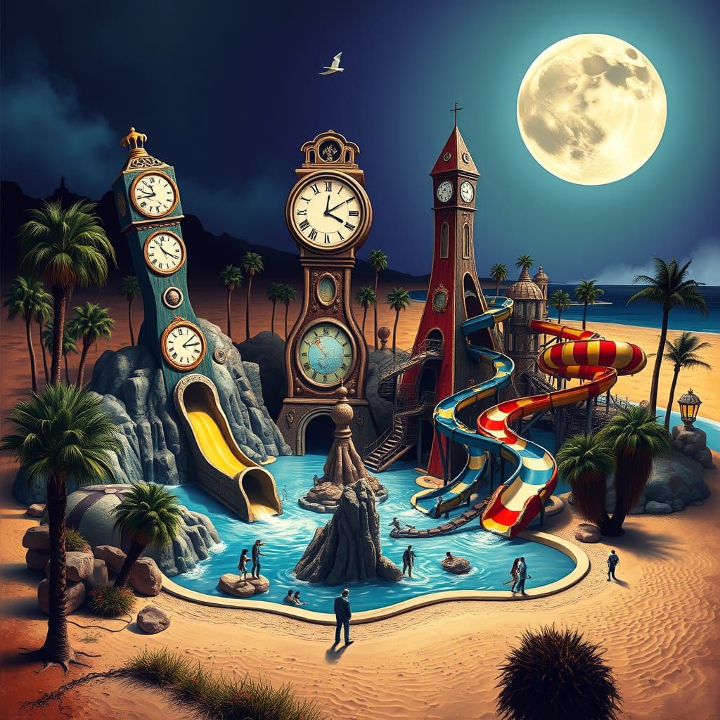 Dreamlike Waterpark in Vibrant Surrealist Style
