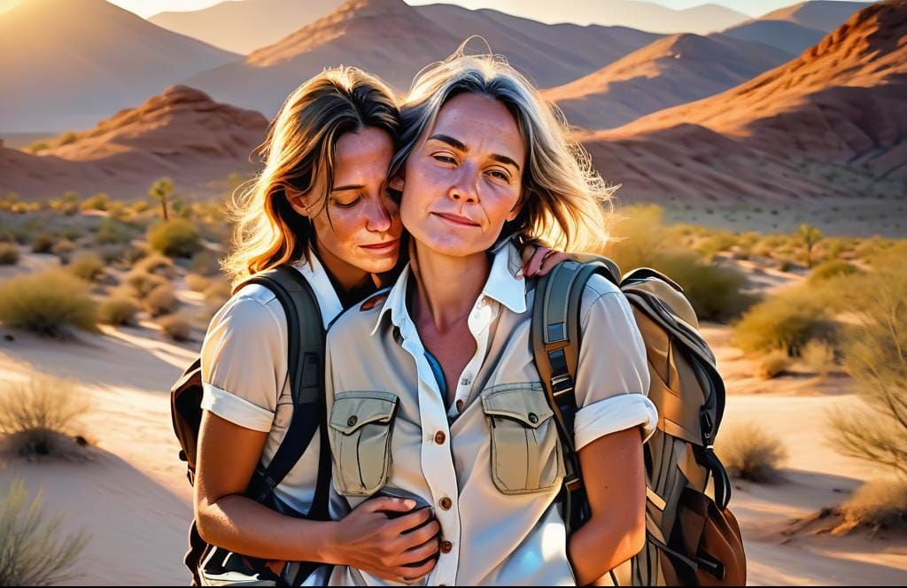 Women's Desert Embrace: Hyperdetailed Digital Portrait