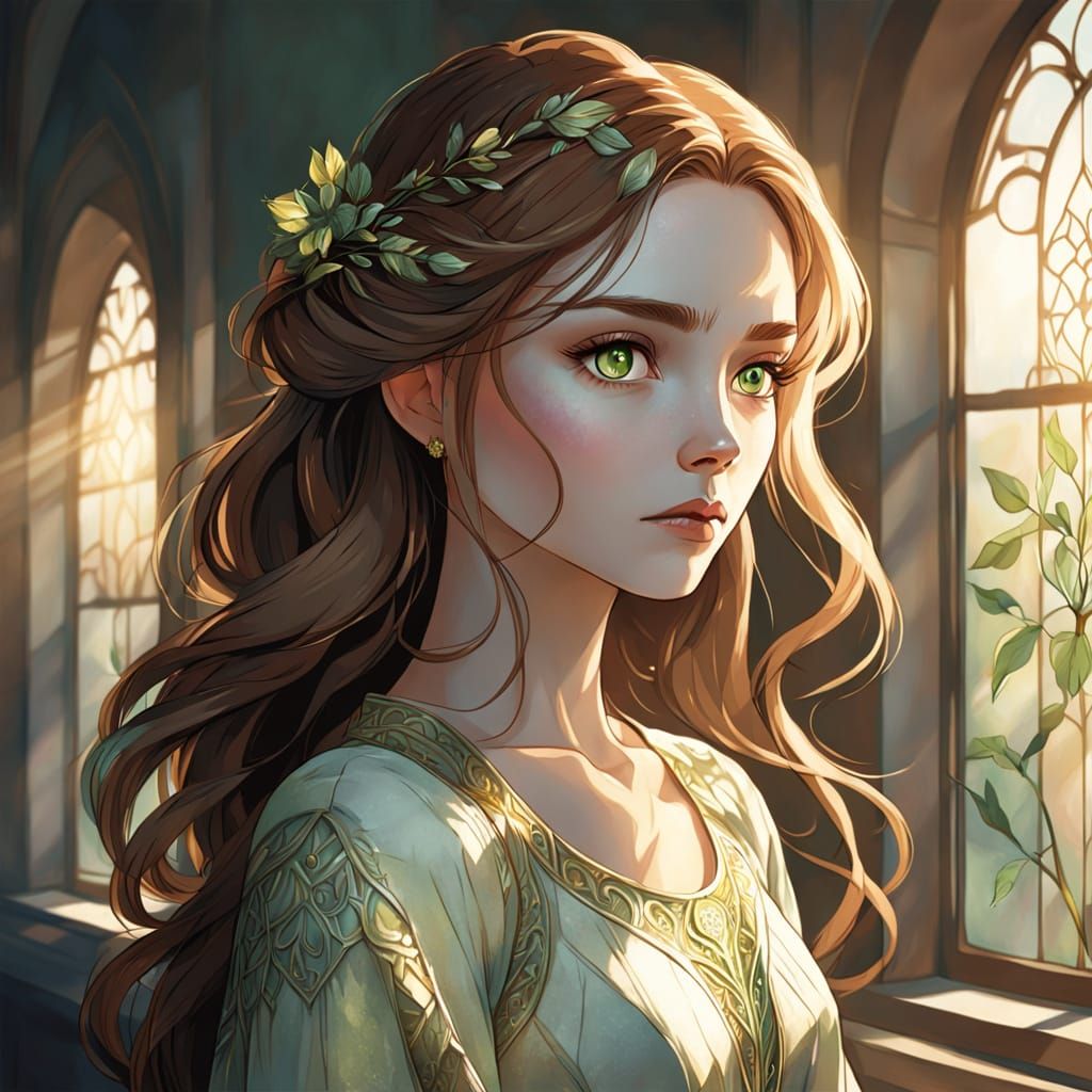 Fantasy Art Portrait of Woman by Window