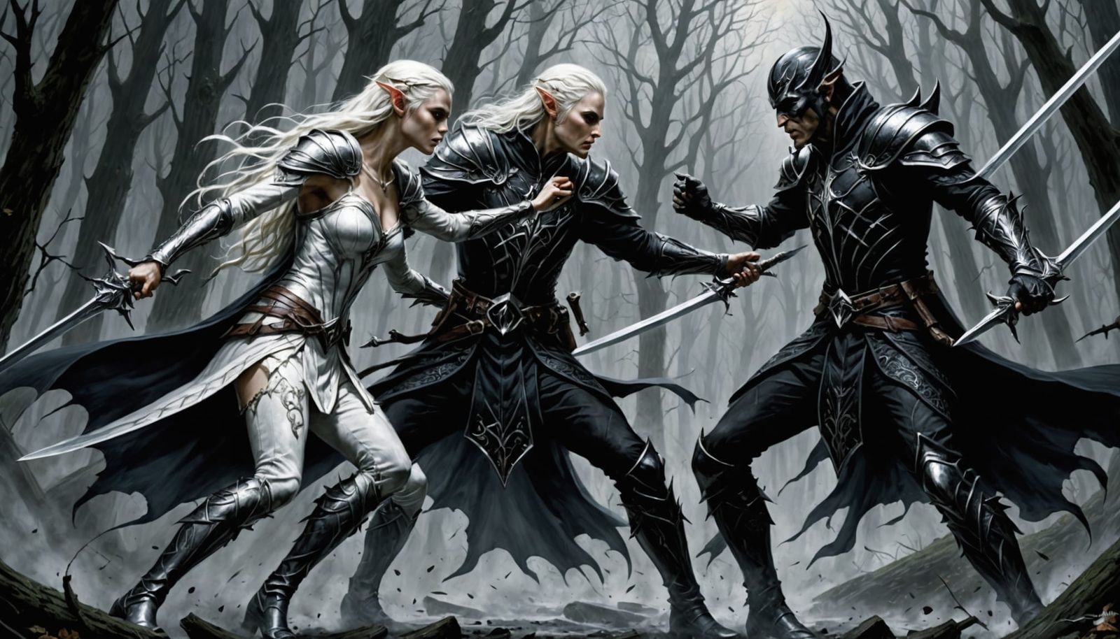 Ethereal White Elf vs Dark Elf in a Painterly Clash