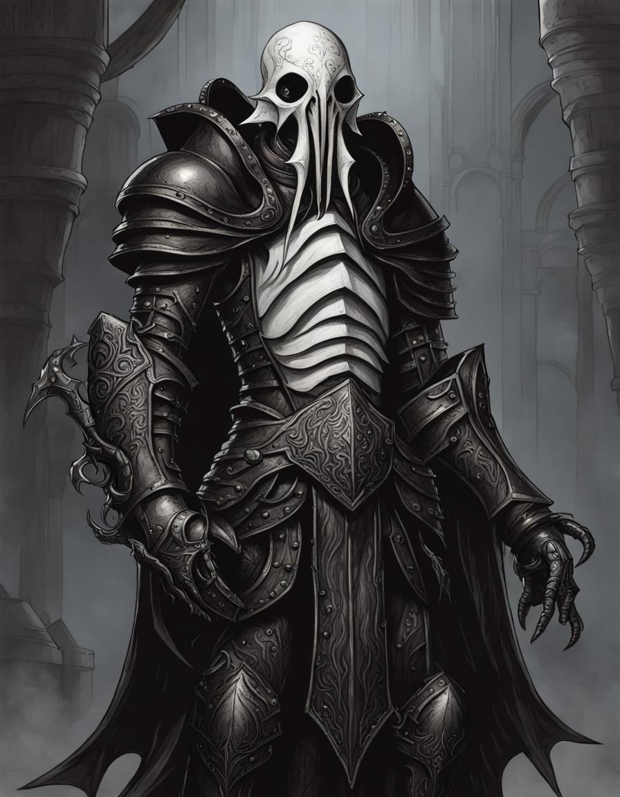Illithid in Leather Armor: Pen and Ink Illustration