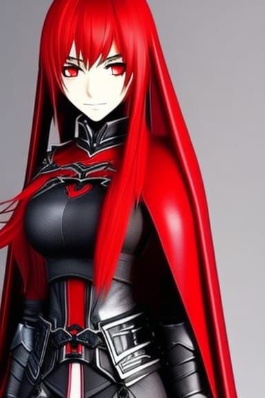 Anime Girl Knight in Red and Black Armor
