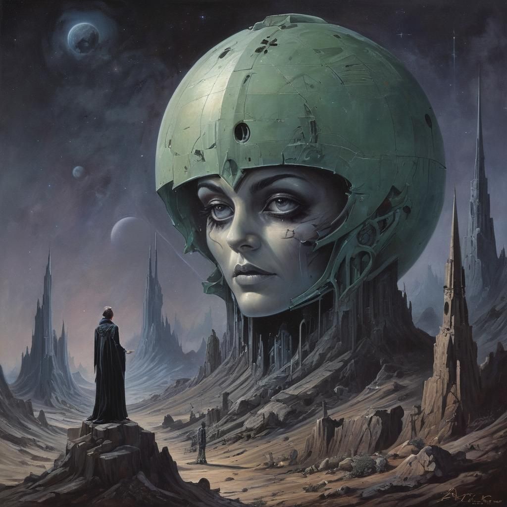 Dark Gothic Sci-Fi Painting in Freas Style