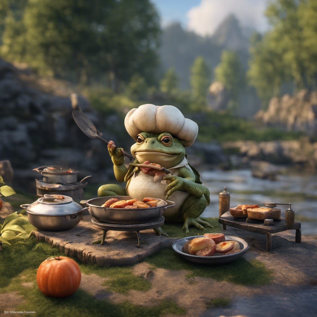 Toad Cooking by River in 3D Game Style