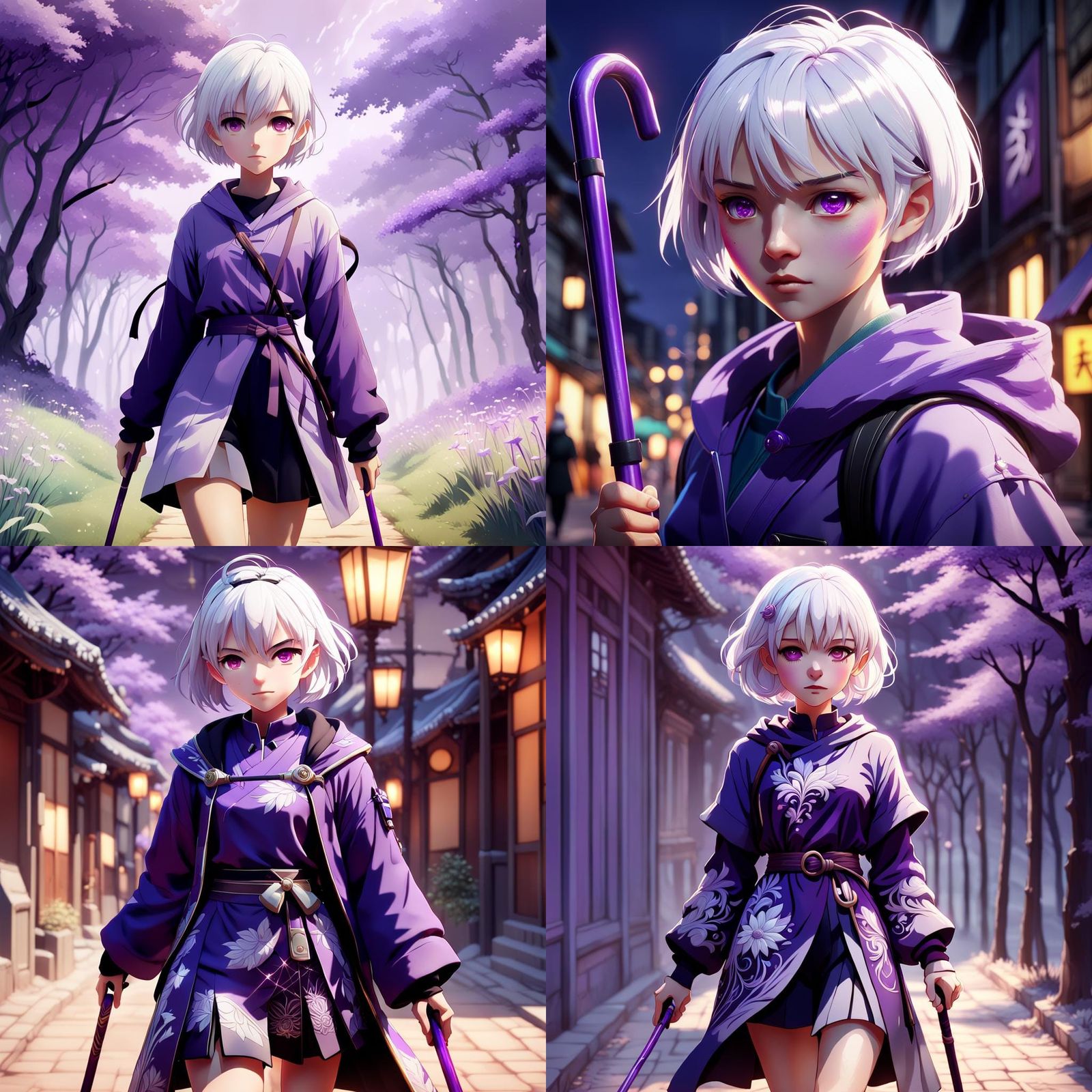 Determined Woman with Cane in Anime Style