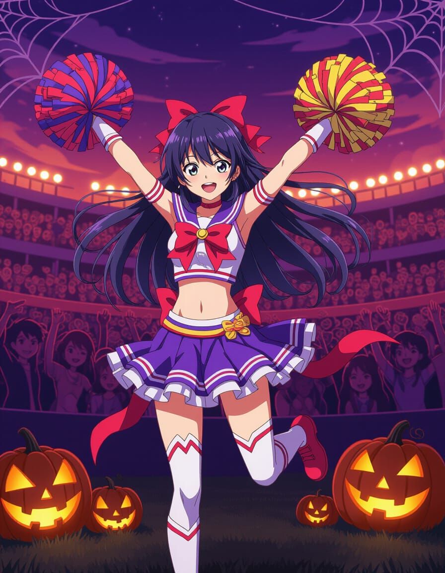 Japanese Cheerleader in Halloween Costume, Anime Style
