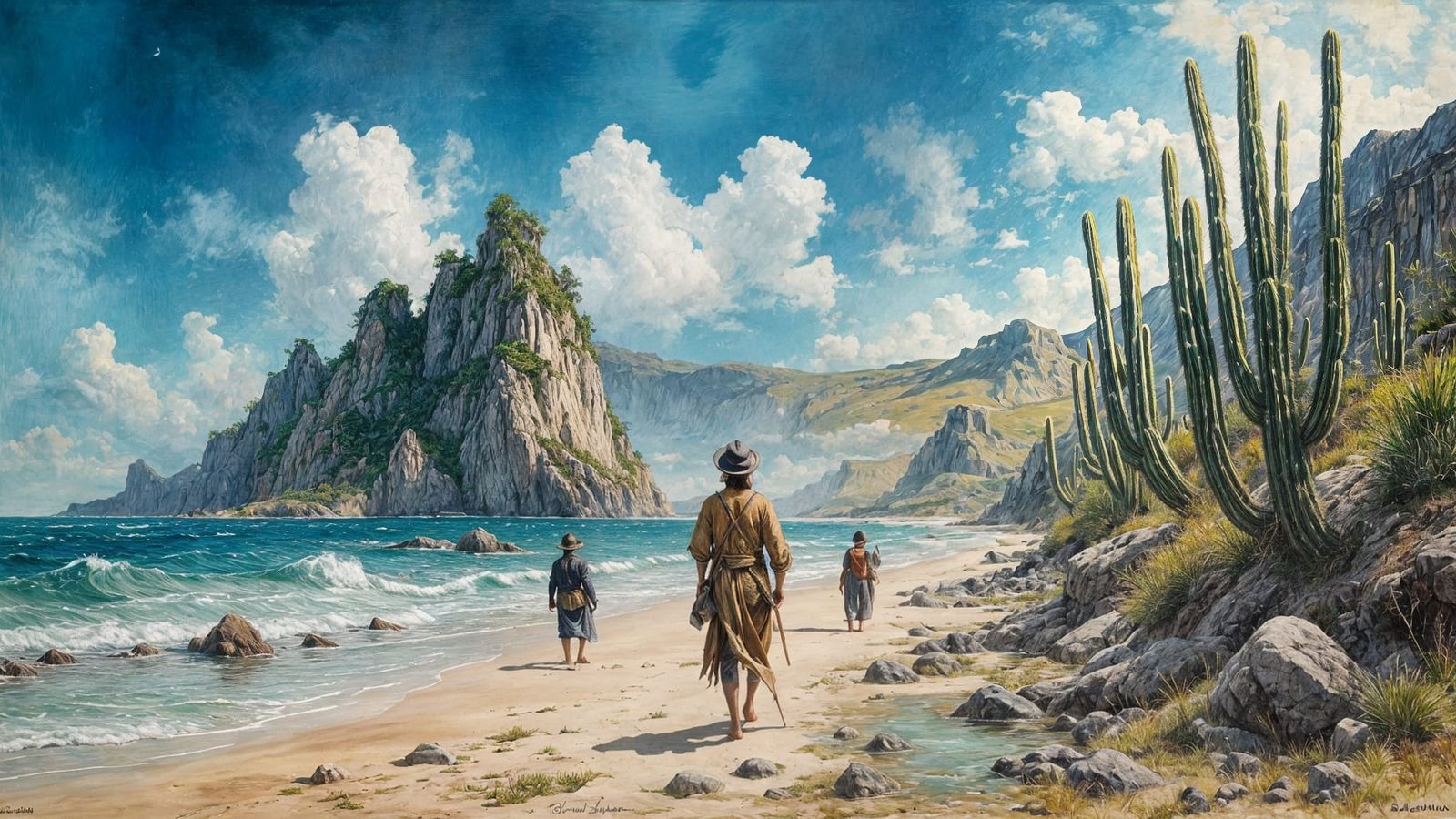 Desert Island Oil Painting in Surrealist Style