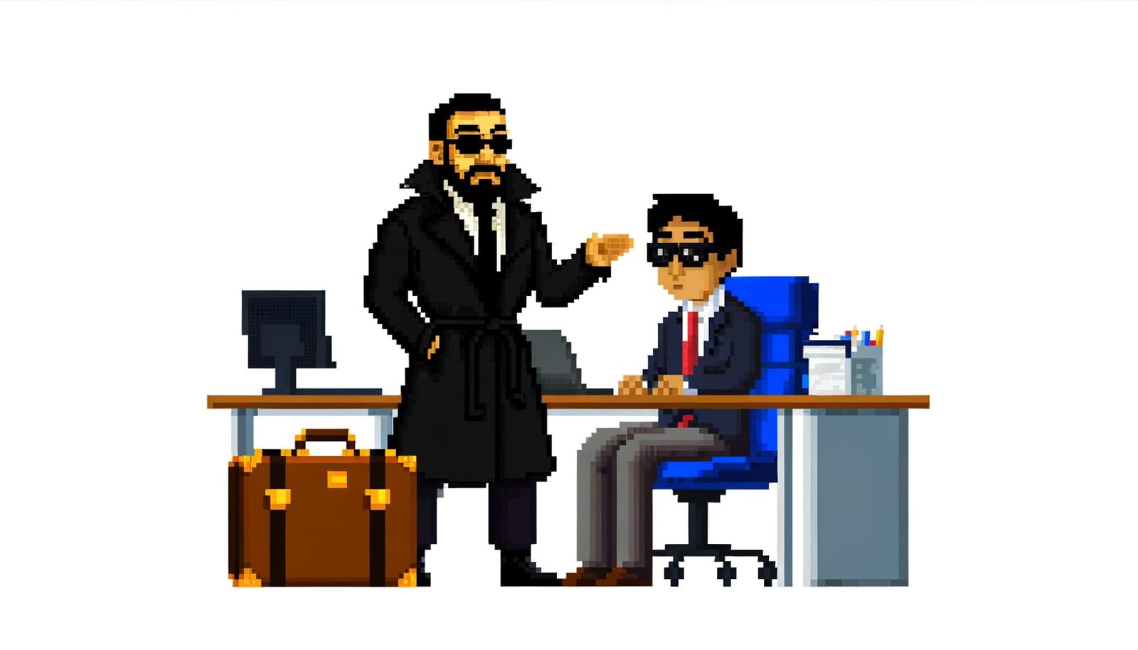 Secret Service Agent and Tech Professional in 8-bit Pixel Ar...