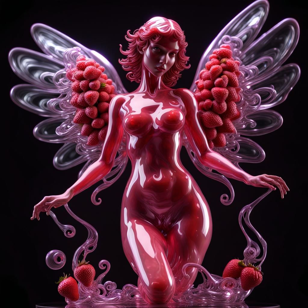 Strawberry Jelly Angel Sculpture with Fractal Design