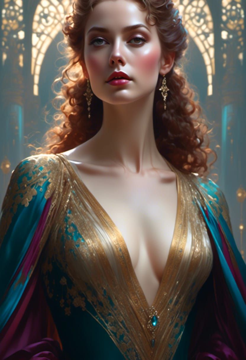 Woman in Silk Gown: Detailed Fantasy Portrait