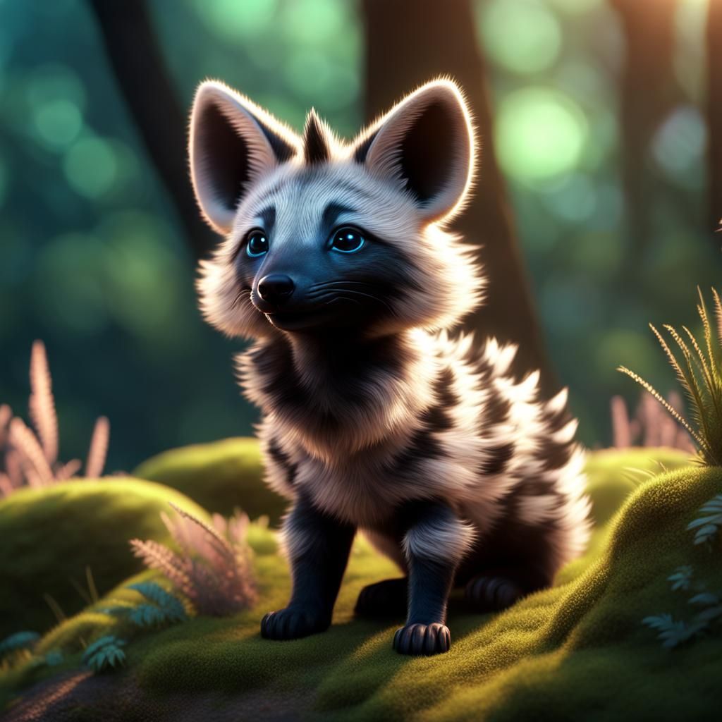 Dreamy Baby Aardwolf in Fantasy Forest