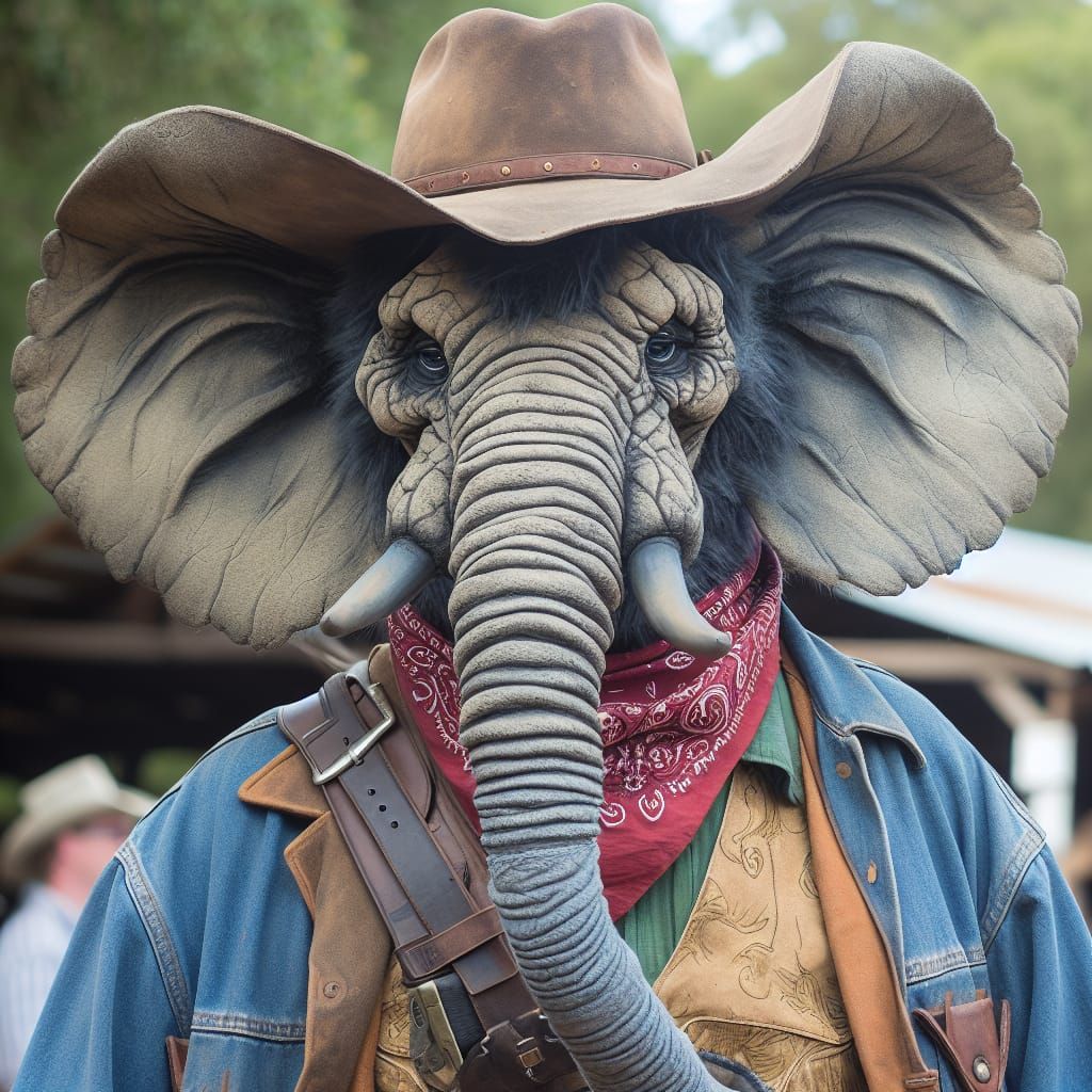 Anthropomorphic Elephant Cowboy in the Wild West