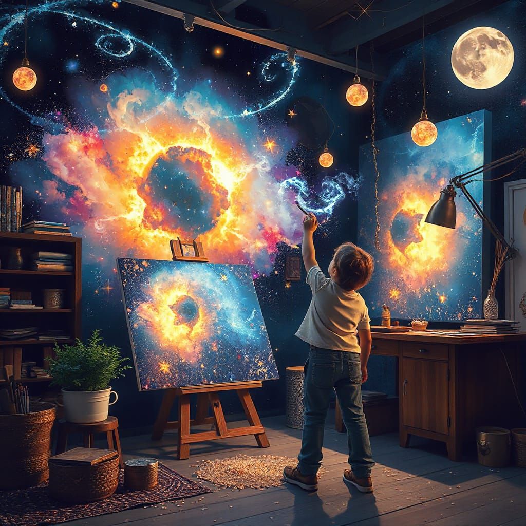 Cosmic Artist Paints Nebula with Stardust and Moonlight