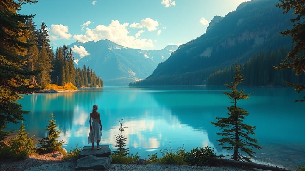 Serene Woman by Blue Lake in Epic Cinematic Style