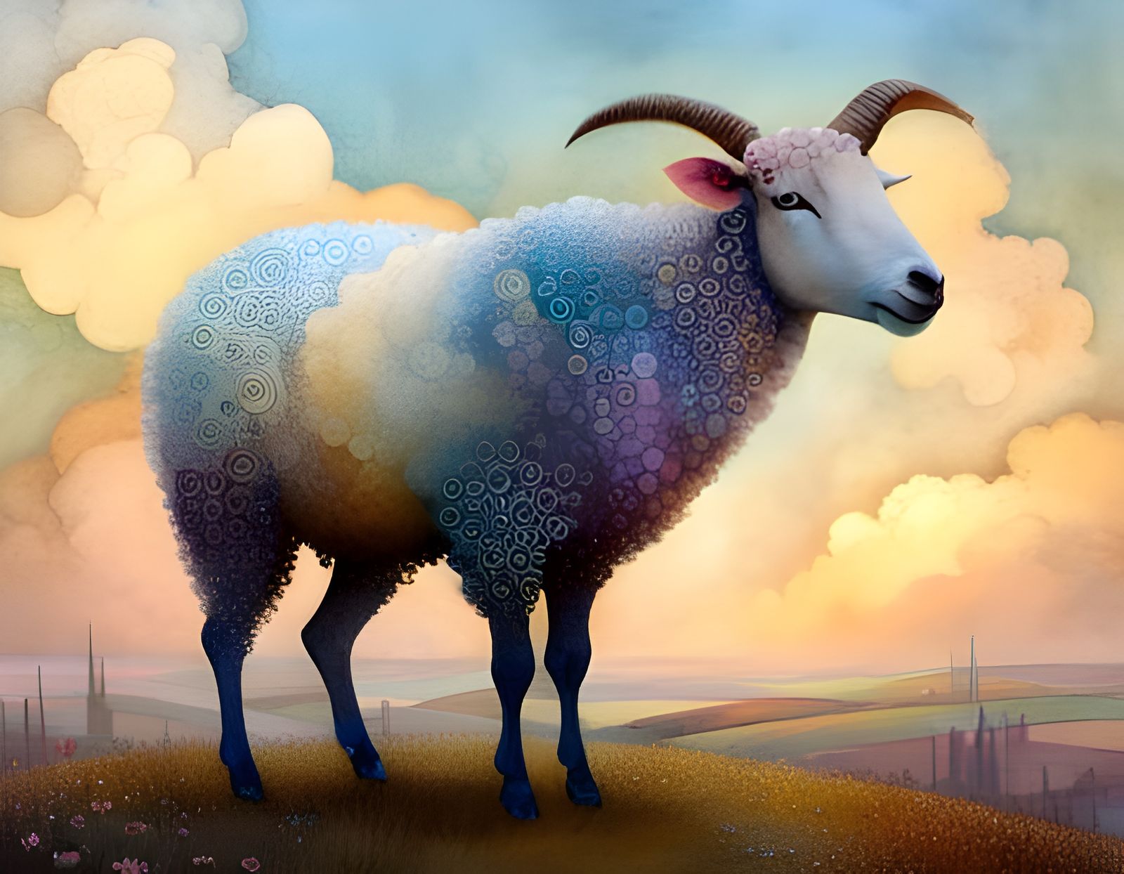 Cute sheep made of puffy clouds