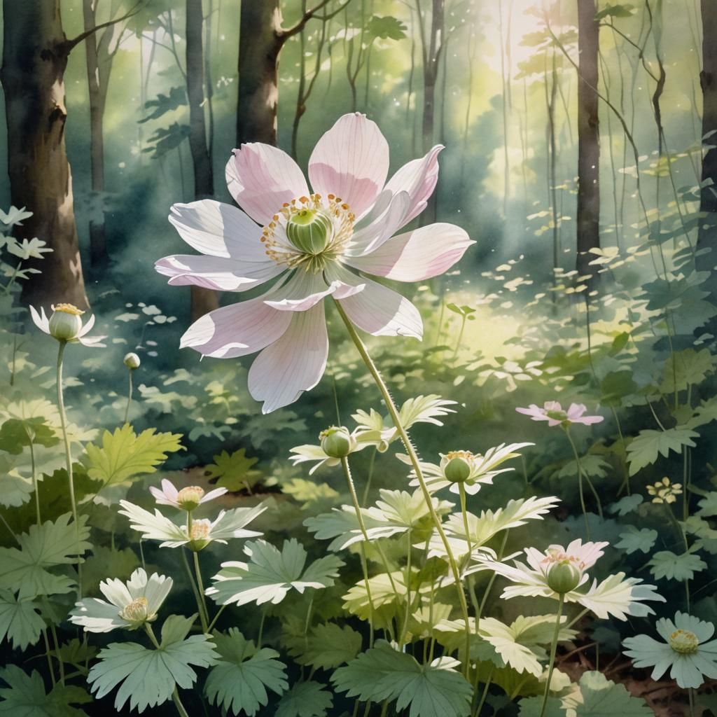 Japanese Anemone in Watercolour Floral Still Life