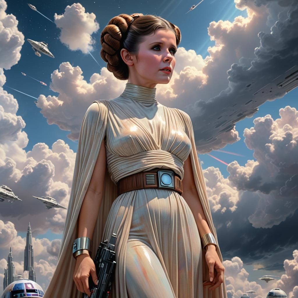 Princess Leia in Bespin Gown: Hyperrealistic Sci-Fi Art