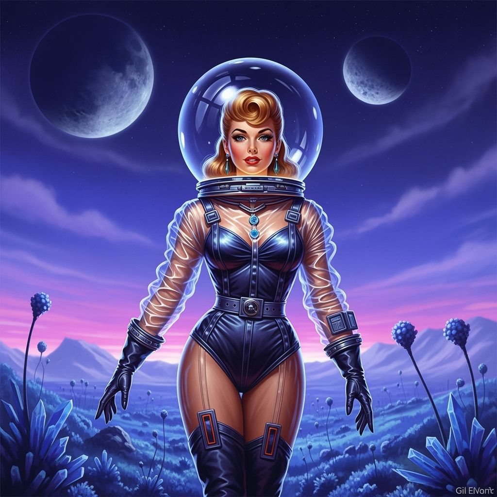 Retro Pinup on Alien Planet in Space Art Style