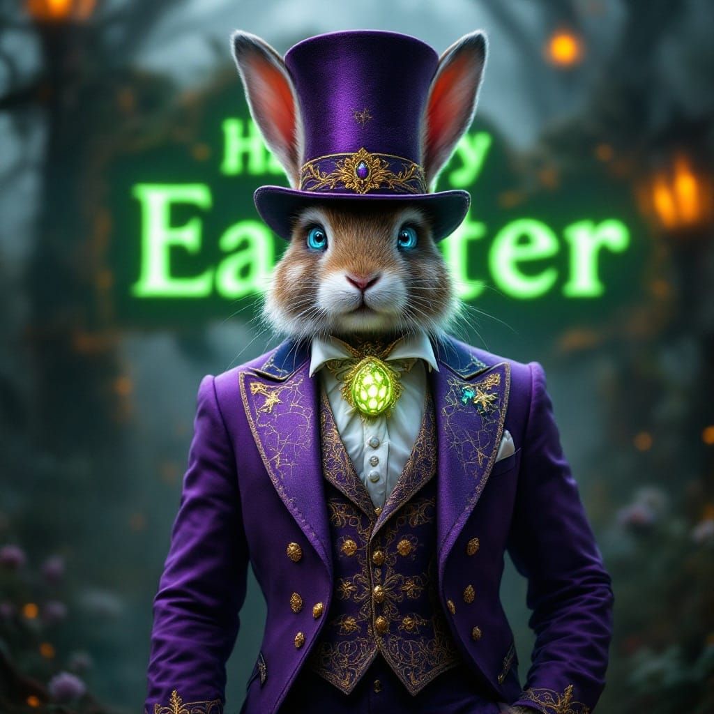Regal Easter Bunny in Lavish Purple Attire