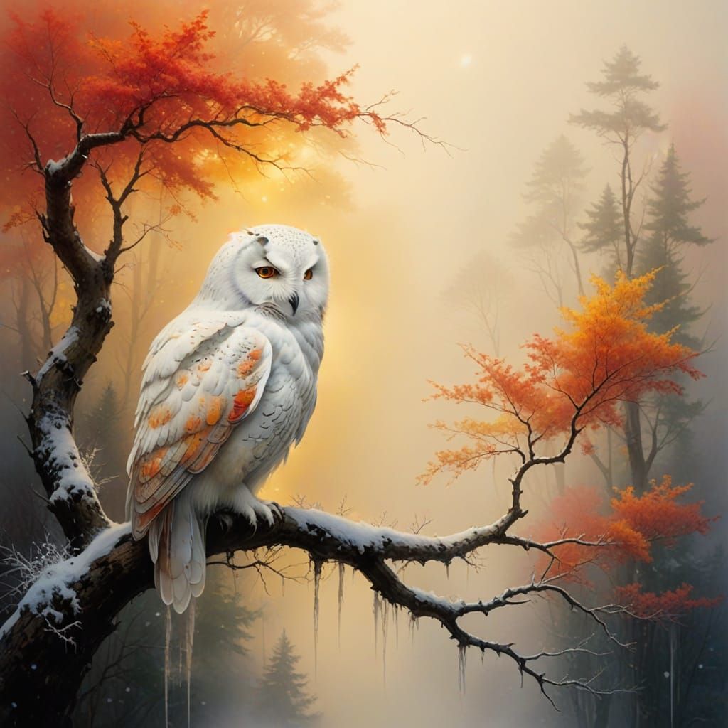 Majestic White Owl in a Winter Wonderland