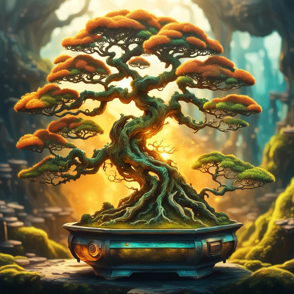 Futuristic Steampunk Bonsai Forest with Explosions