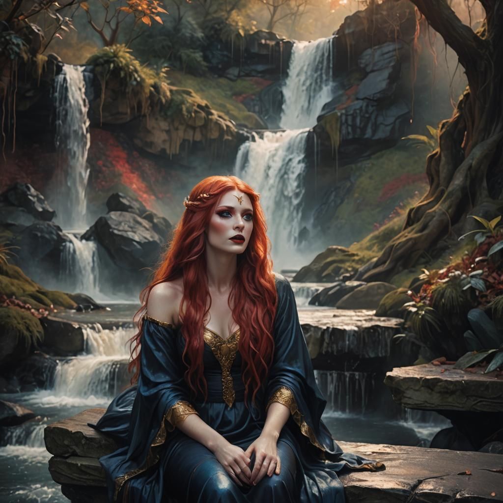 Dramatic Dark Fantasy Goddess in Oil Painting Style