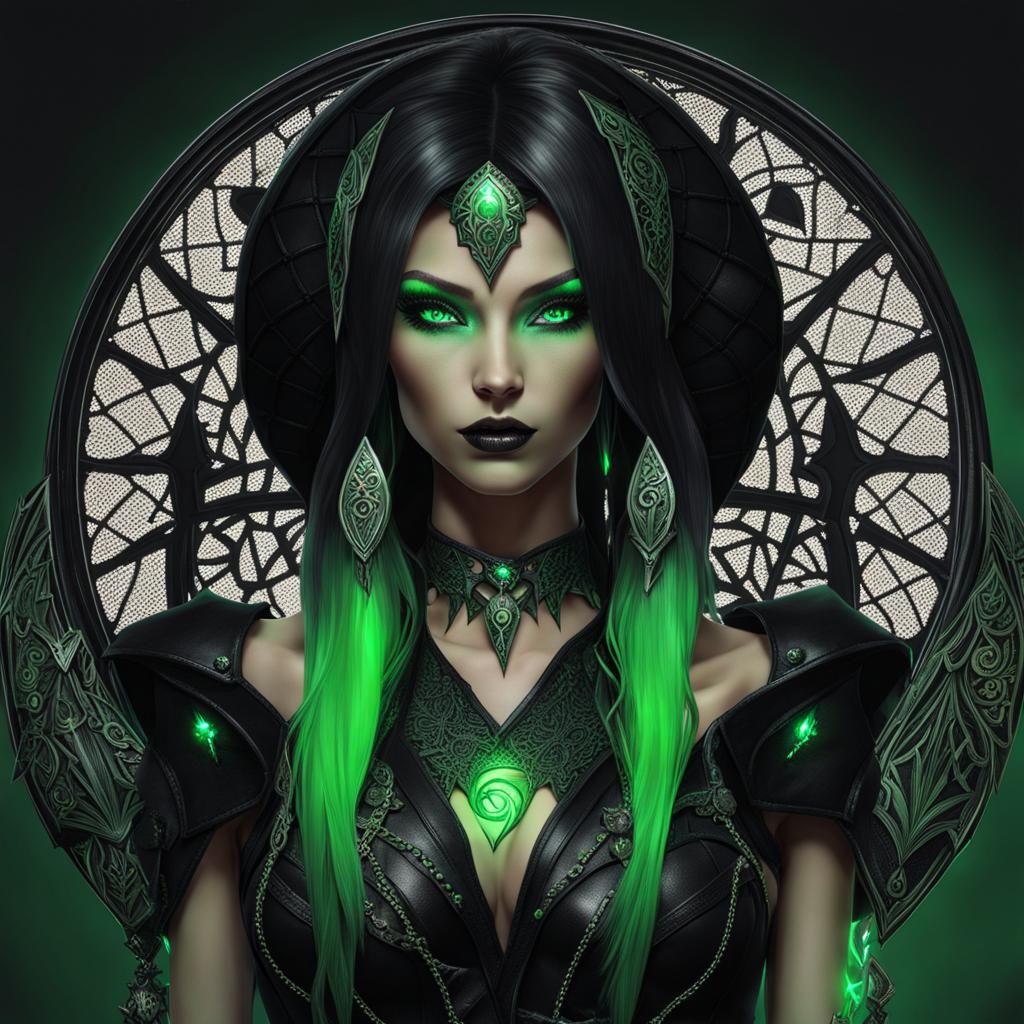 Dark Elf Witch with Glowing Tattoos in Leather