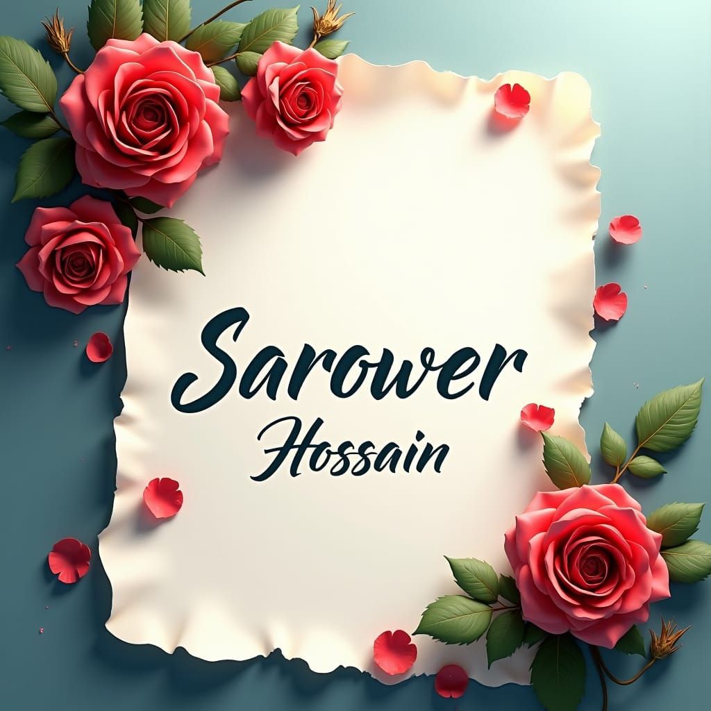 Elegant Rose Script: Sarower Hossain on Parchment