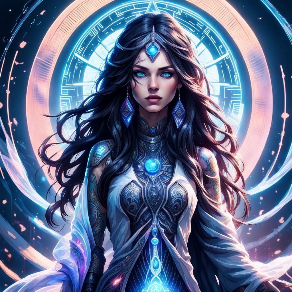 Striking Woman in Futuristic Synthwave Neon Style