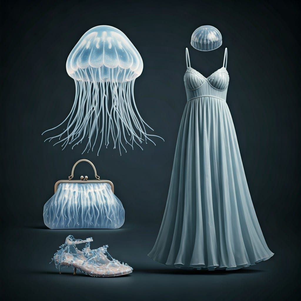 Jellyfish Fashion: Ethereal Ensemble in Surrealist Style