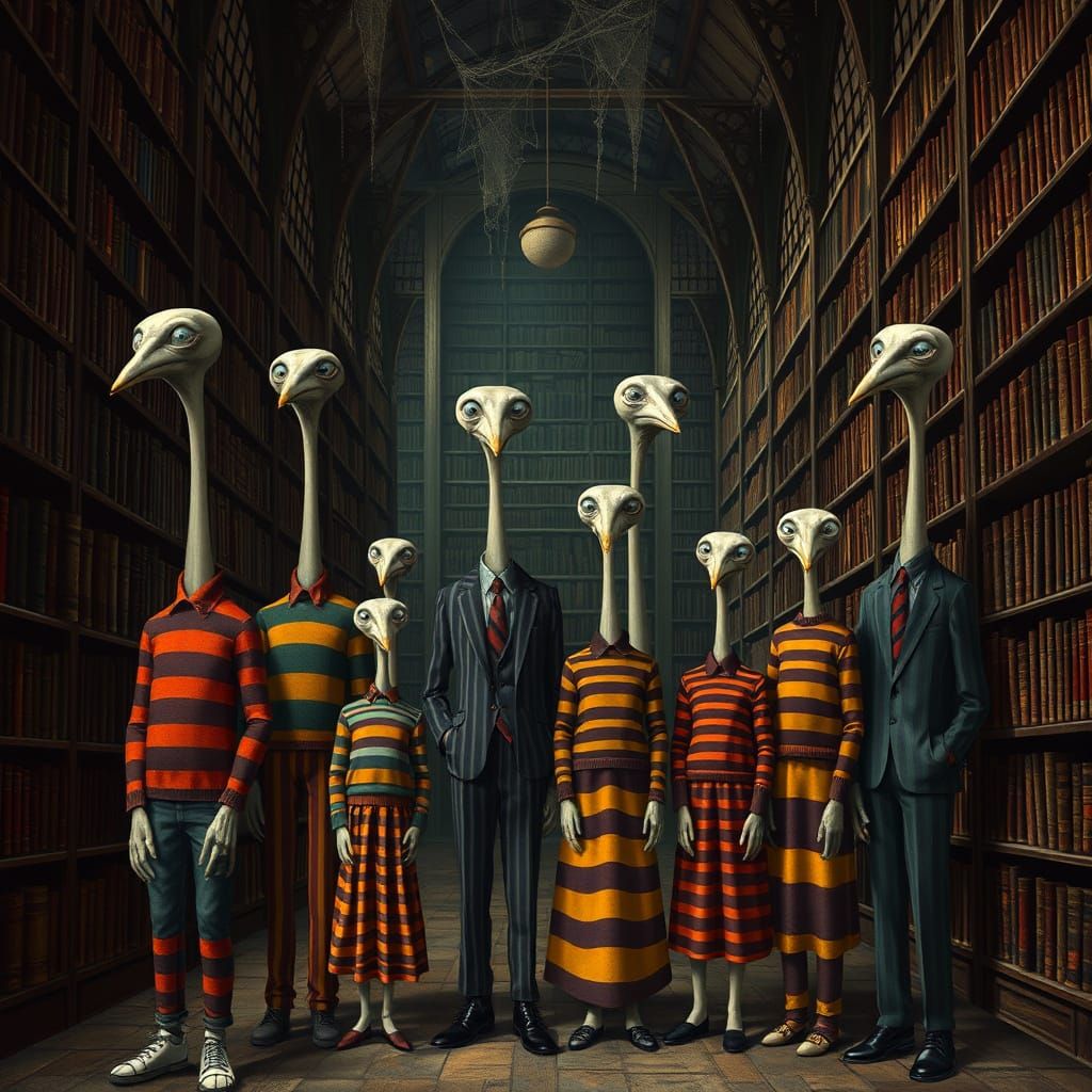 Ethereal Family Portrait in an Ancient, Mystical Library