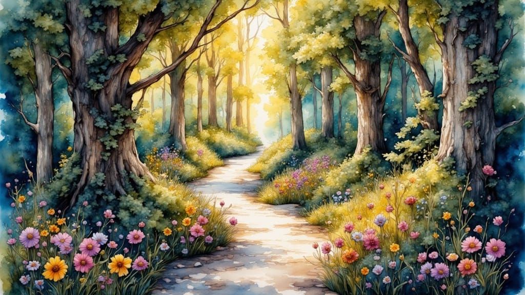 Whimsical Watercolor Woodscape