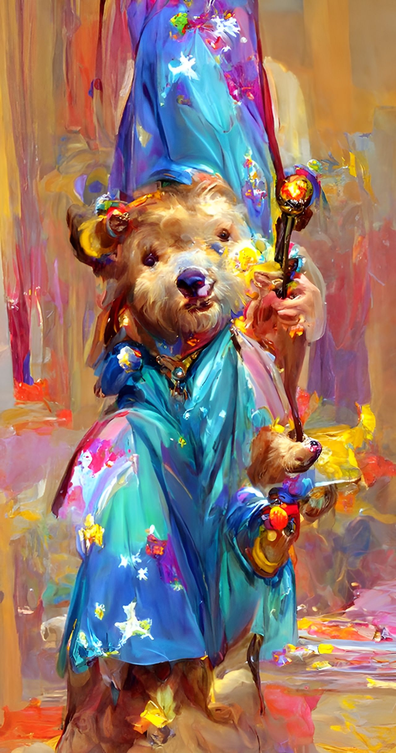 Cute Bear Wizard Portrait in Cartoon Style