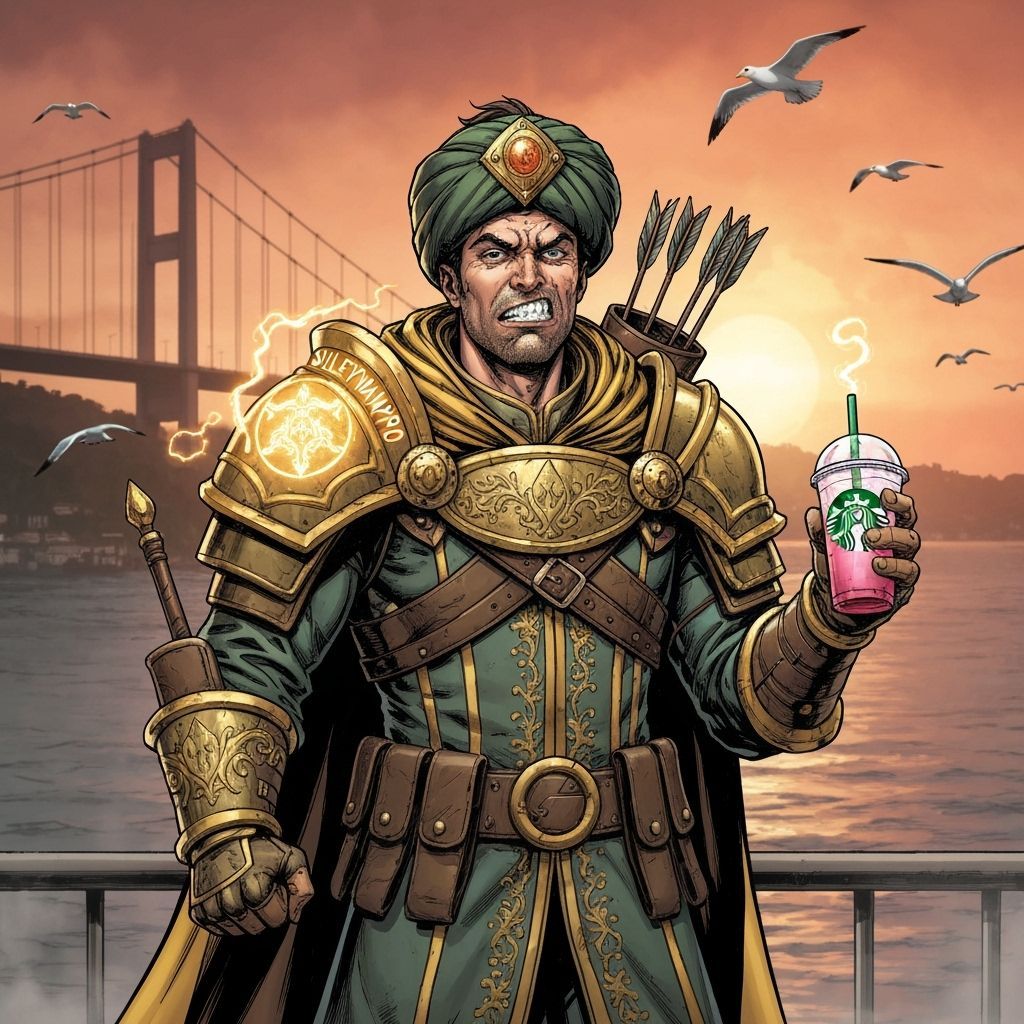 Hunter at Starbucks in Istanbul: Comic Book Style