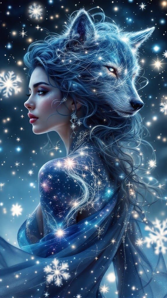 Ethereal Goddess of the Starlit Tundra in Celestial Art Nouv...