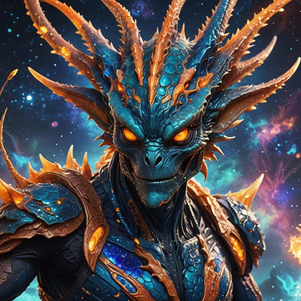 Alien Lizard Man with Crystal Staff