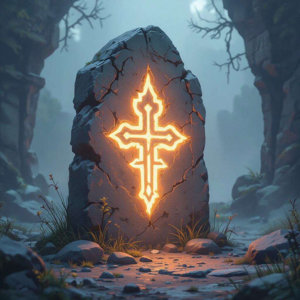 Glowing Ancient Symbol Etched in Weathered Stone