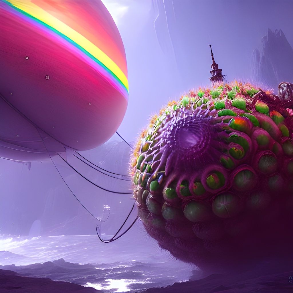 Futuristic Rainbow Octopus Sphere in Art Nouveau Style