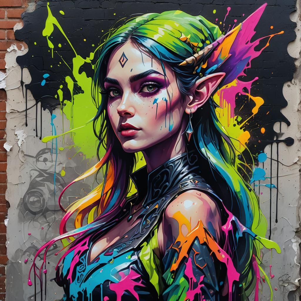 Elf Woman in Shadow Hunter Graffiti Art