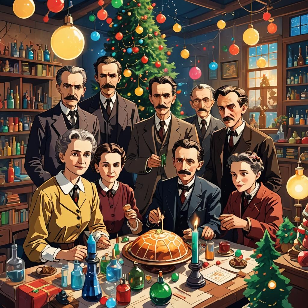 Scientists Celebrate Christmas in Vibrant Anime Style