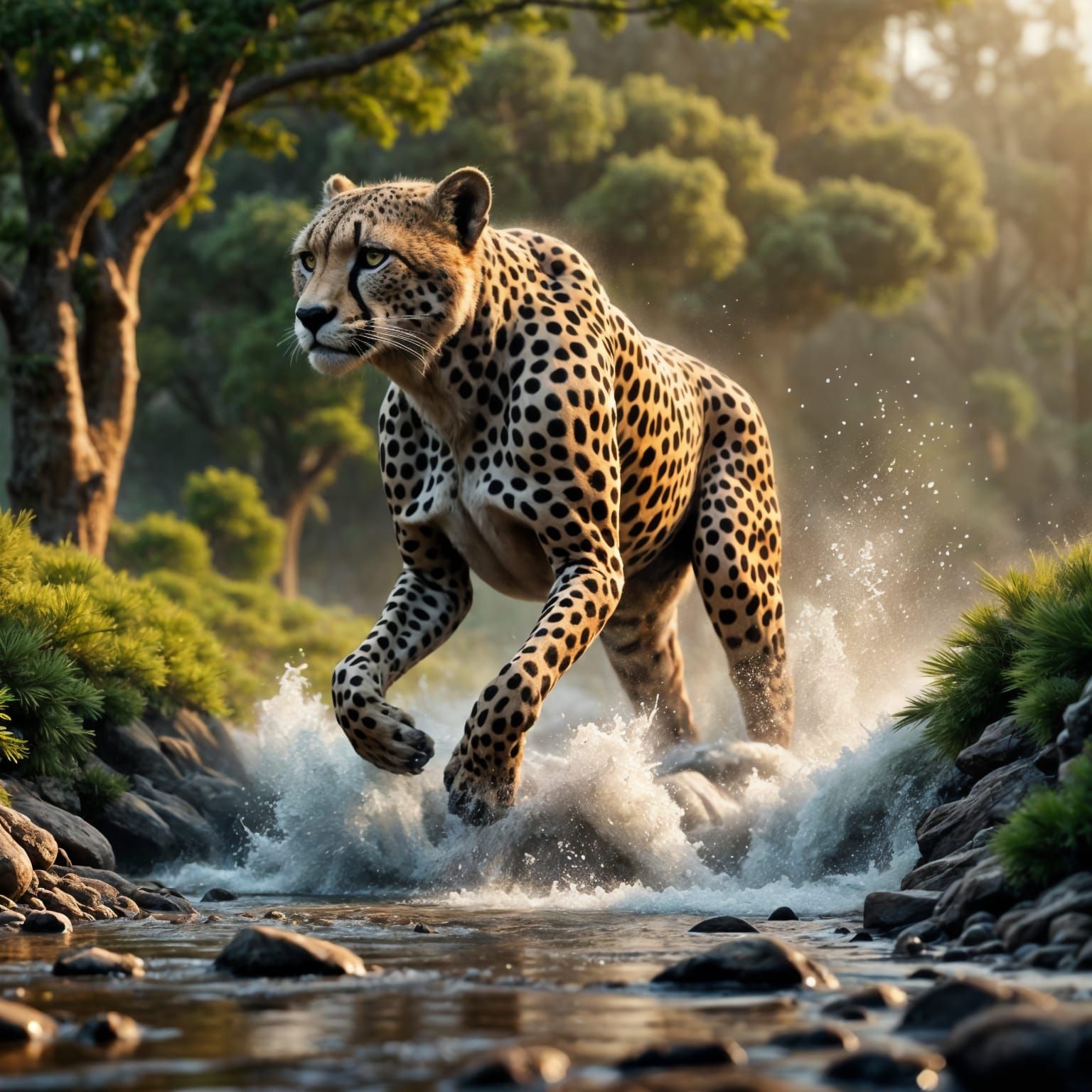 Cheetah in Hyperrealistic Splash Art Mid Shot