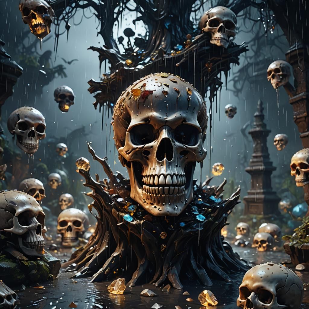 Crystal Skull in Bone Rain: Detailed Matte Painting
