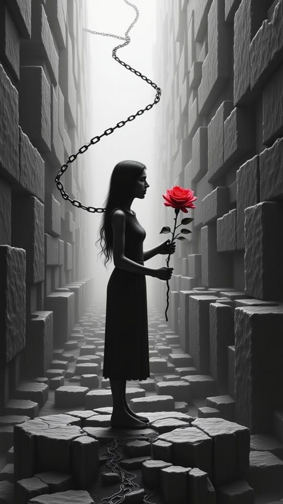 <lora:Graphite Rose 1:1.0>  Woman in Escher city's Labyrinth...