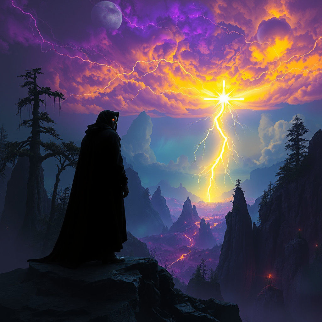 Mystical Stormy Landscape in Art Nouveau Style