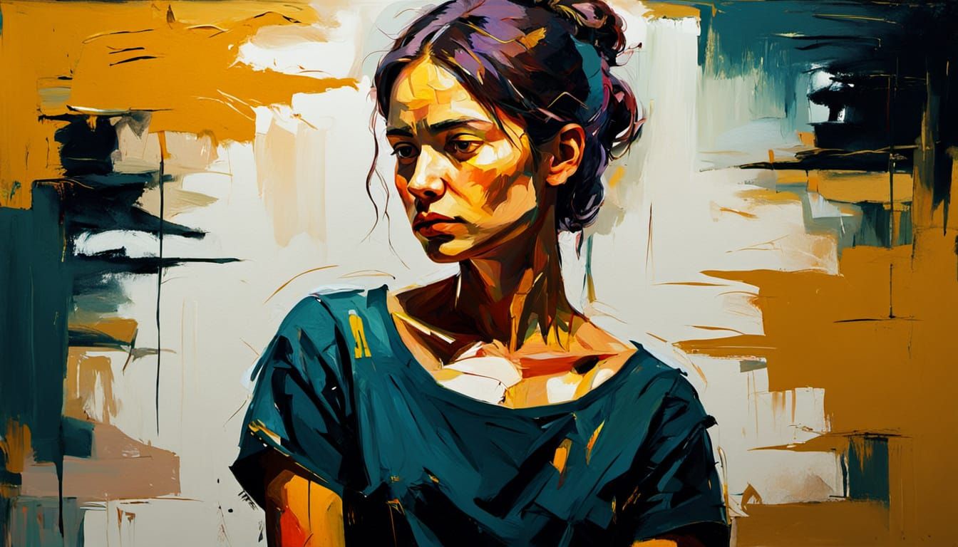 Neo-Expressionist Woman in Studio