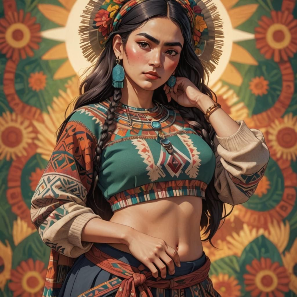 Anime Girl in Sunny Field, Frida Kahlo Colors